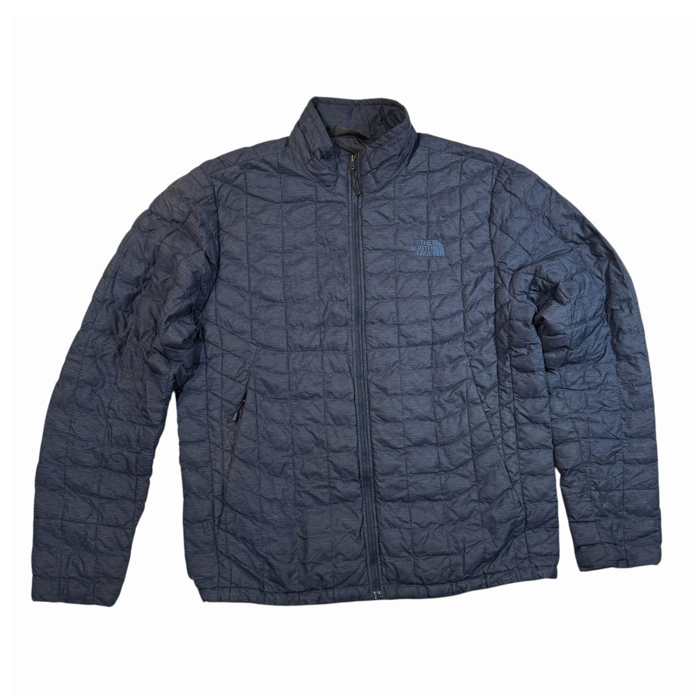 The North Face Thermoball Jacket Mens Large Full Zip Quilted Puffer Navy Blue